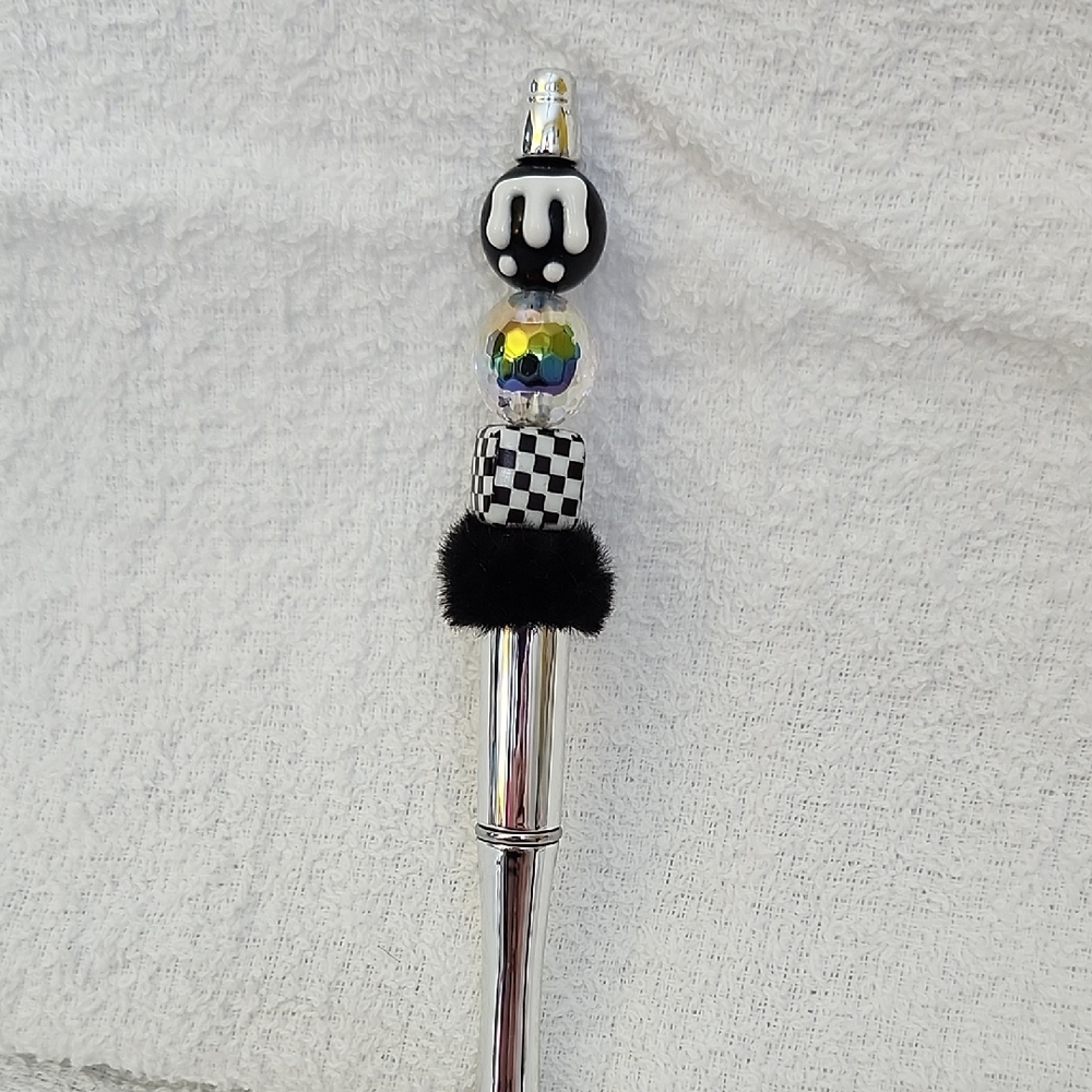 Silver and Black Beaded Pen